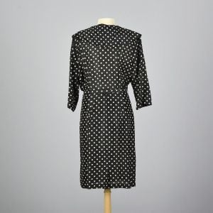 XL 1950s Dress Black Silk Polka Dot Double Breasted Casual Coat  - Fashionconservatory.com