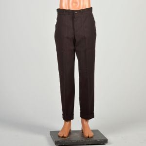 32 x 28.5 1920s Brown Pinstripe Pants Wool Suiting Button Fly Suspender Buttons Cuffed Trousers