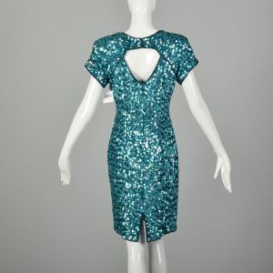  Small Teal Blue Cocktail Party Dress Key Hole Bust Short Sleeve - Fashionconservatory.com