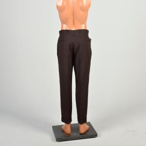 32 x 28.5 1920s Brown Pinstripe Pants Wool Suiting Button Fly Suspender Buttons Cuffed Trousers - Fashionconservatory.com