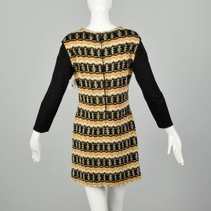 Medium 1970s Pierre Balmain Mini Dress Long Sleeve Knit Gold Metallic - Fashionconservatory.com