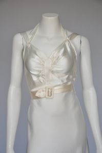1930s ivory satin halter wedding dress with belt XS - Fashionconservatory.com