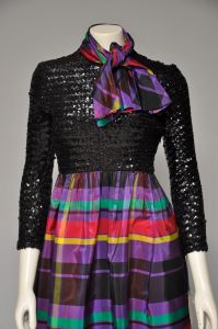 1970s Malcolm Starr rainbow sequin plaid party dress XS - Fashionconservatory.com