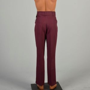 36 x 31 1970s Burgundy Pants Polyester Bootleg Flare Flat Front Deadstock Trousers - Fashionconservatory.com