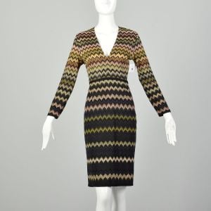 Small-Medium 1990s Missoni Orange Label Knit Dress Zig-Zag