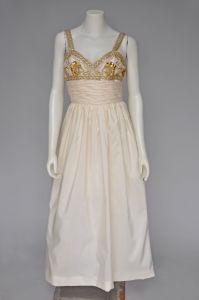 1980s beaded ivory silk maxi dress with matching bolero XS - Fashionconservatory.com