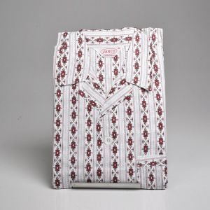 XS 1950s Deadstock Sanforized Cotton Red Stripe Pajamas Blue Print Long Sleeve Loungewear  - Fashionconservatory.com