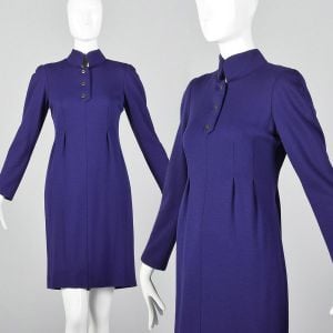 XS 1980s Geoffrey Beene Purple Wool Knit Dress Long Sleeves 