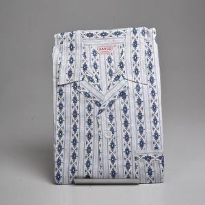 XS 1950s Deadstock Sanforized Cotton Pajamas Blue Print Loungewear Long Sleeve PJs - Fashionconservatory.com