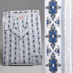 XS 1950s Deadstock Sanforized Cotton Pajamas Blue Print Loungewear Long Sleeve PJs