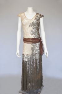 antique 1910s 20s brown floral net and chiffon dress XS-M - Fashionconservatory.com
