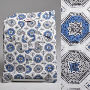 XS 1950s Sanforized Cotton Pajamas Blue Print Loungewear Two Piece Rockabilly Set