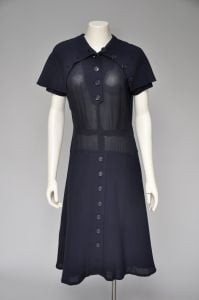 1940s navy blue dress with capelette and buttons M