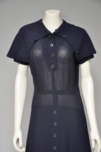 1940s navy blue dress with capelette and buttons M - Fashionconservatory.com