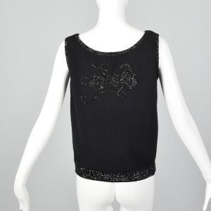 Medium 1960s Black Sleeveless Sweater Beading Detail Wool Angora Blend Tank Top - Fashionconservatory.com