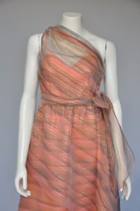 1970s peach gold one shoulder maxi dress XS/S - Fashionconservatory.com