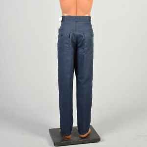 36 x 31.5 1970s Navy Blue Pants Poly Cotton Workwear Patch Pockets Straight Leg Trousers - Fashionconservatory.com