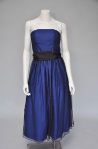 1980s blue silk sleeveless party dress XS/S