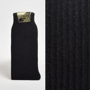 Size 10 - 13 1950s Deadstock Ribbed Knit Black Stretch Socks Trouser Calf Height