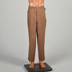 36 x 31 Gucci 1980s Pants Light Brown Linen Pleated Front Tapered Leg Cuffed Italian Trousers
