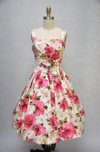 vintage 1950s pink floral party dress w/ bubble hem XS
