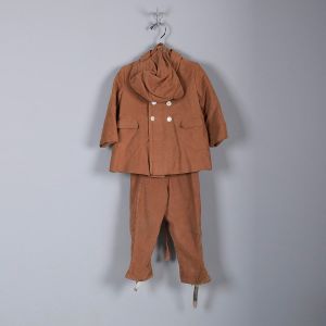 1940s Boys Outfit Winter Clothing Childrens Vintage 40s Brown Three Piece Set Coat Hat Suspenders  - Fashionconservatory.com