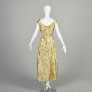 Large 1960s Gold Dress Metallic Geometric Sequin Formal Evening New Years Holiday Dress - Fashionconservatory.com