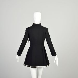 XS 1970s Wool Jacket Black White Trim Ice Skating Mod Space Age Princess Coat  - Fashionconservatory.com