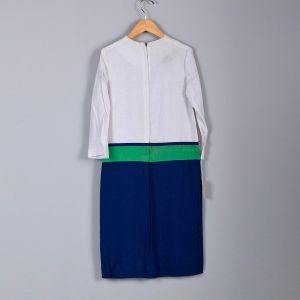 1960s Deadstock Girls Mod Shift Dress Twiggy Color Block White Blue Green Children's 60s Vintage - Fashionconservatory.com
