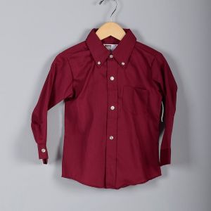 1960s Deadstock Boys Maroon Button Up Shirt Collared Long Sleeve Shirt Childrens 60s Vintage