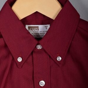 1960s Deadstock Boys Maroon Button Up Shirt Collared Long Sleeve Shirt Childrens 60s Vintage - Fashionconservatory.com