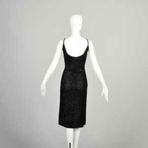 M-L-XL 1960s Black Dress Sequin Knit Crochet Fishnet Bodycon Sweater Dress  - Fashionconservatory.com