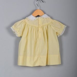 1960s Girls Yellow Kitten Peek-a-Boo Dress Lace Collar Short Sleeve Infant 60s Vintage - Fashionconservatory.com