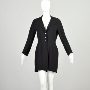 Small 1980s Black Wool Crepe Jacket Jean Muir Hourglass Lightweight Autumn Jacket 