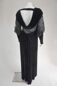 vintage 1930s black silk velvet dress w/ sequins & bishop sleeves S/M