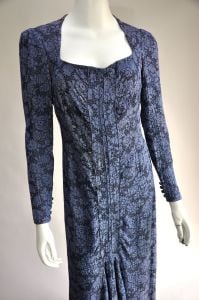 vintage 1930s blue floral lame dress w/ sweeping skirt & deco seams S/M - Fashionconservatory.com