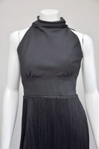 vintage 1960s black sleeveless fringe maxi party dress XS - Fashionconservatory.com