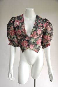 vintage 1930s floral lame blouse with puffed shoulders XS-M