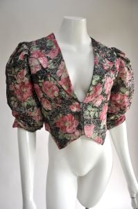 vintage 1930s floral lame blouse with puffed shoulders XS-M - Fashionconservatory.com