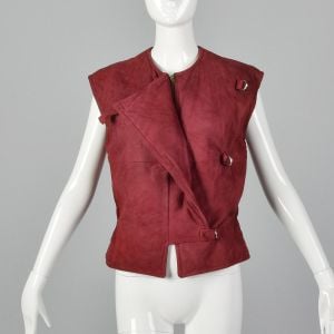 Medium 1980s Claudio La Viola Red Suede Vest Asymmetrical Italian Leather Buckle Detail  - Fashionconservatory.com