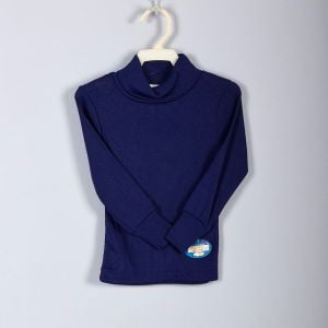 1960s Childrens Navy Blue Knit Turtleneck Long Sleeves 60s Vintage