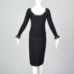 XS 1970s Saint John Black Knit Set Matching Outfit - Fashionconservatory.com