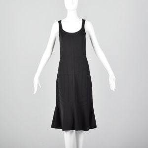 Small Giorgio Armani Black Knit Dress Stretch Decorative Mermaid Hem Fitted Sleeveless Scoop Neck