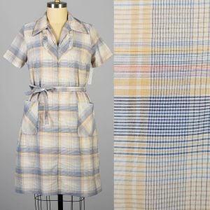 XXL 1950s Lightweight Plaid Belted Dress