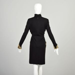 Small Bill Blass Fall 1986 Cashmere Knit Dress Gold Beaded Sequin Pockets Cuffs - Fashionconservatory.com