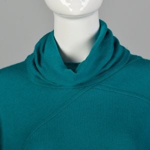 Medium-Large 1980s Sweater Teal Slouchy Turtleneck Batwing  - Fashionconservatory.com