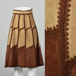 XS/XXS1970s Young East Brown Suede Patchwork Skirt