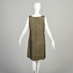 Large 1960s Gold Black Dress Metallic Lame´ Floral Diamond Sleeveless Mini Cocktail Holiday Dress - Fashionconservatory.com