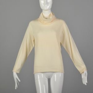 Small-Medium 1980s Sweater Ivory Wool Slouchy Turtleneck 