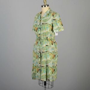Large/XL 1960s Abstract Print Belted Button Front Dress - Fashionconservatory.com